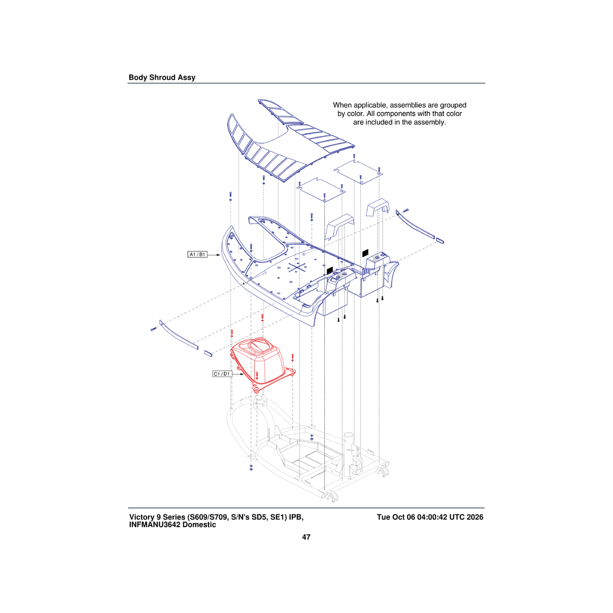 Pride Mobility SHDASMB5313 front wheel cover shroud assembly viper blue 3 wheel parts diagram