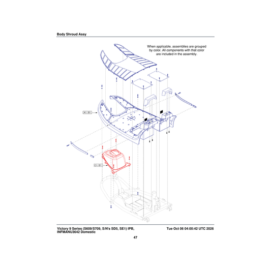 Pride Mobility SHDASMB5313 front wheel cover shroud assembly viper blue 3 wheel parts diagram