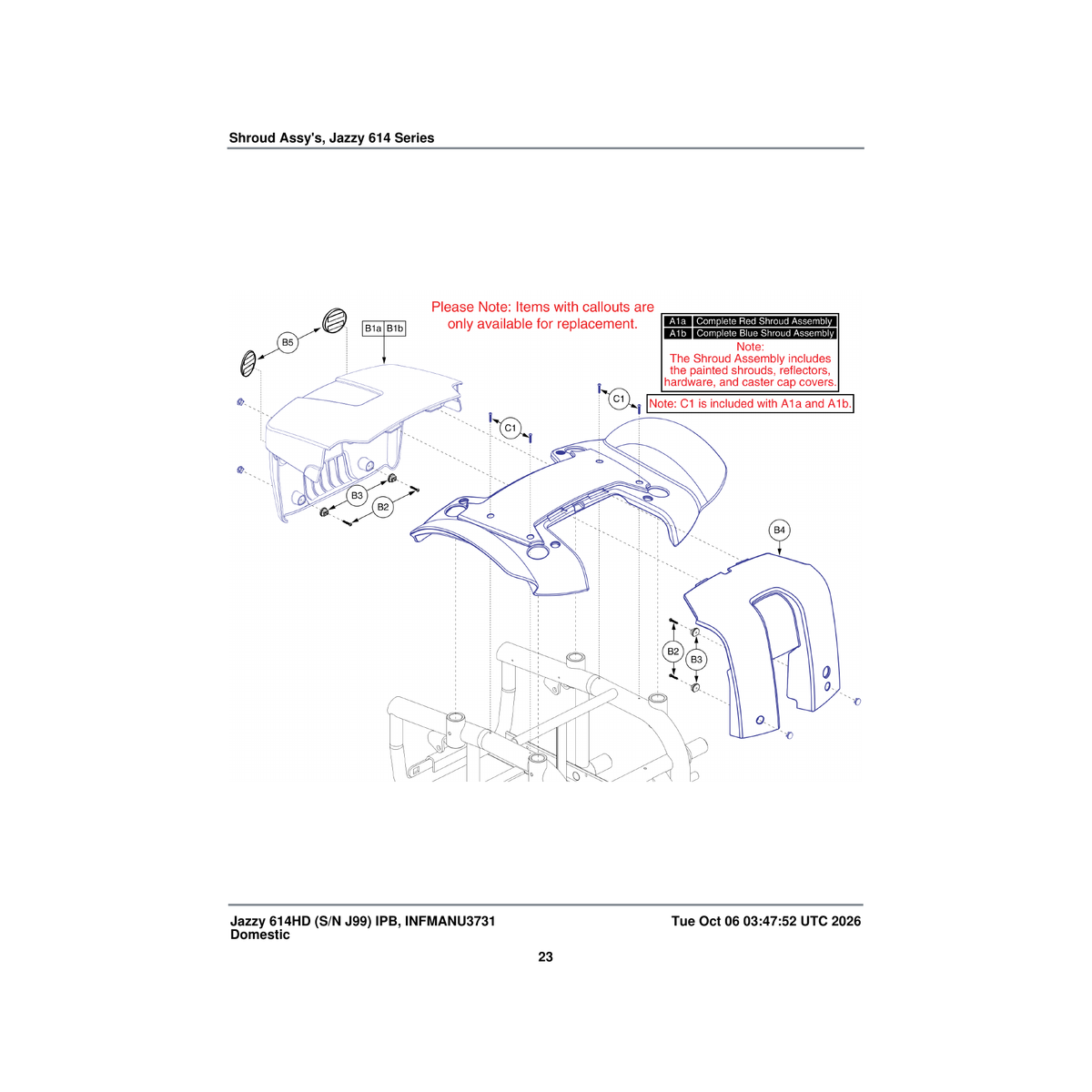 Pride Mobility SHDASMB5335 red shroud assembly jazzy614 parts diagram