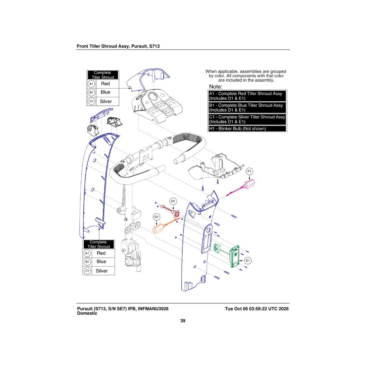 Pride Mobility SHDASMB5823 tiller shroud assembly candy apple red parts diagram