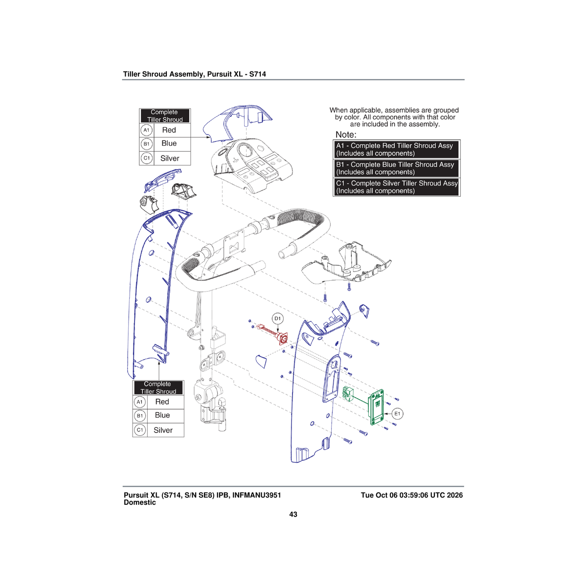 Pride Mobility SHDASMB5876 tiller shroud assembly candy apple red parts diagram