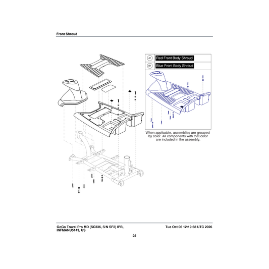 Pride Mobility SHDASMB6020 front body shroud assembly red parts diagram