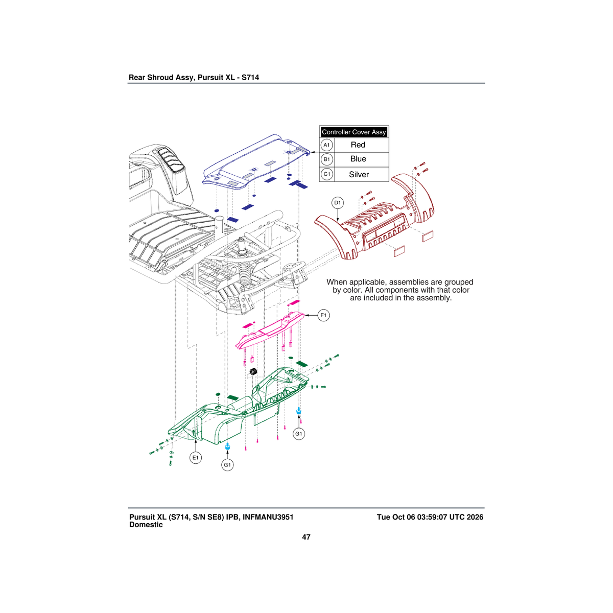 Pride Mobility SHDASMB6052 belly pan shroud assembly phase 2 parts diagram
