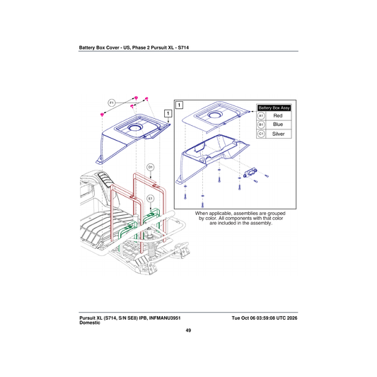 Pride Mobility SHDASMB6059 battery box shroud assembly mercury silver phase 2 parts diagram