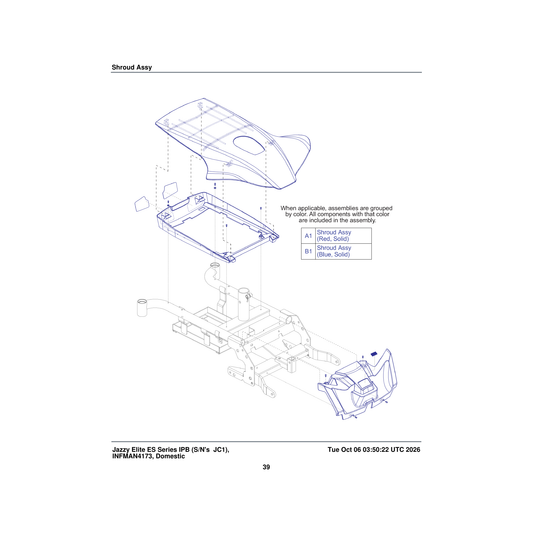 Pride Mobility SHDASMB6362 red shroud assembly solid color jazzy select elite gen 2 parts diagram