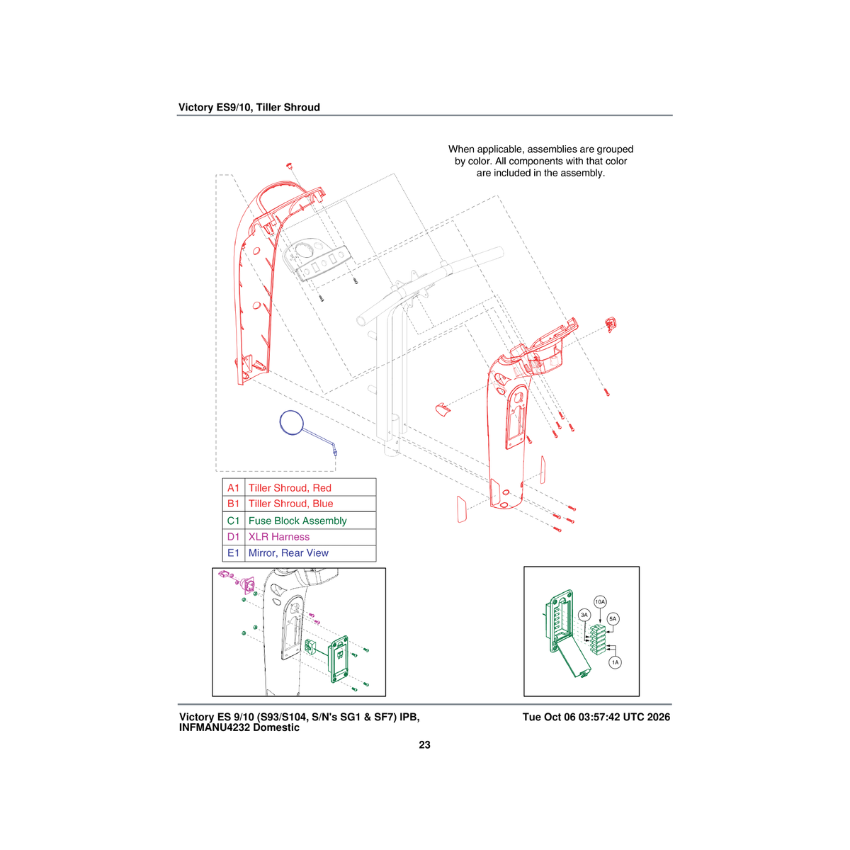 Pride Mobility SHDASMB6436 tiller shroud assembly blue es-10 parts diagram