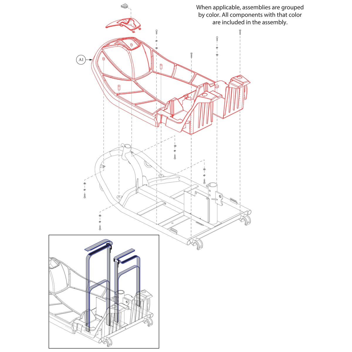 Pride Mobility SHDASMB6506 front body shroud assembly parts diagram