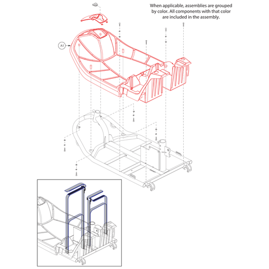 Pride Mobility SHDASMB6506 front body shroud assembly parts diagram