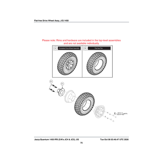 Pride Mobility TIR8110023 tire flat free hd gel 14 inch x 4 inch c166 knobby tread charcoal parts diagram