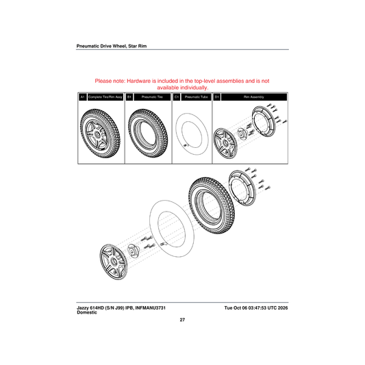 Pride Mobility TIRPNEU1004 tire pneumatic gray 14 inch od 3 inch w c-248-5 tread parts diagram