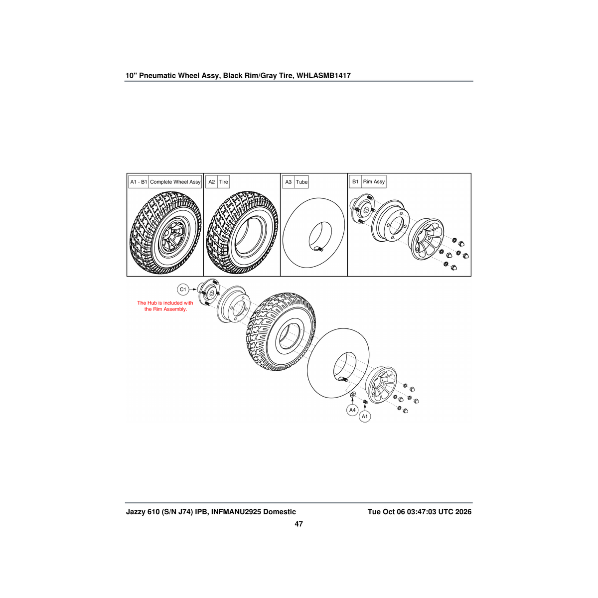 Pride Mobility TIRPNEU1015 tire pneumatic gray 3.00-4 c-9210-1 parts diagram