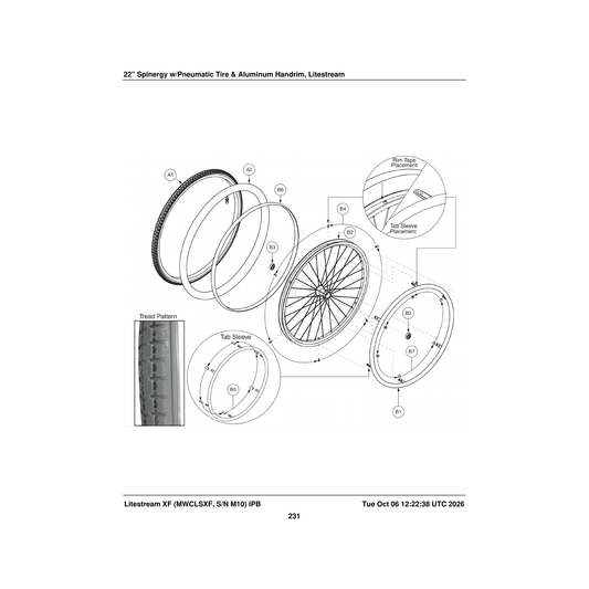 Pride Mobility TIRPNEU1041 tire pneumatic everyday gray 22 inch x 1.375 inch parts diagram