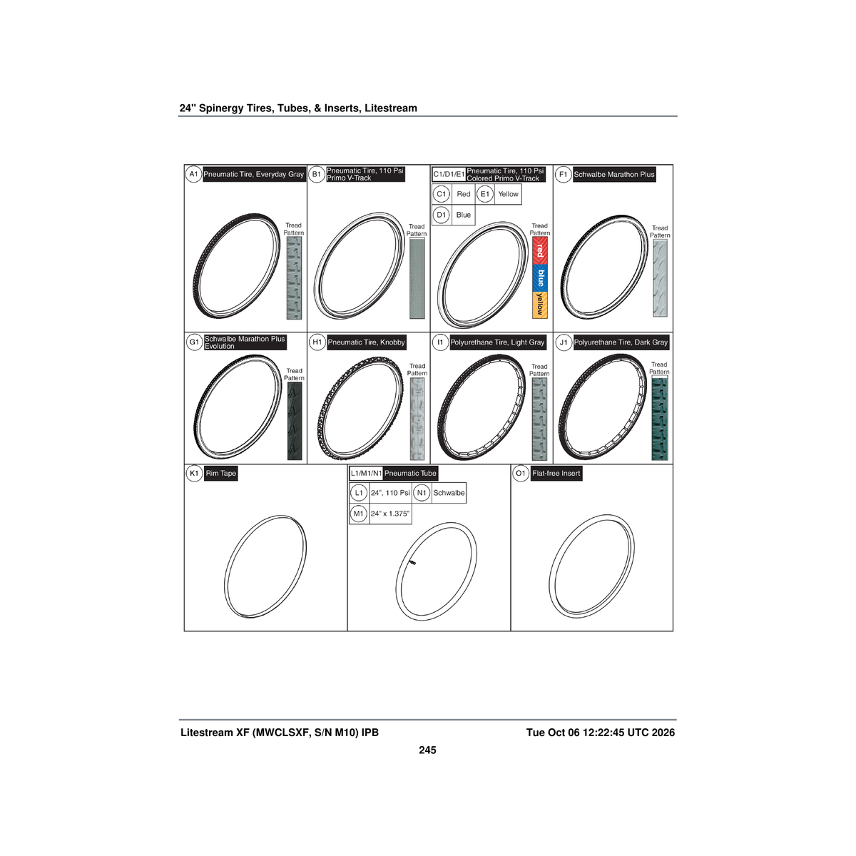 Pride Mobility TIRPNEU1071 tire pneumatic black 24 inch x 1.00 inch (25-540) 85-145 psi parts diagram