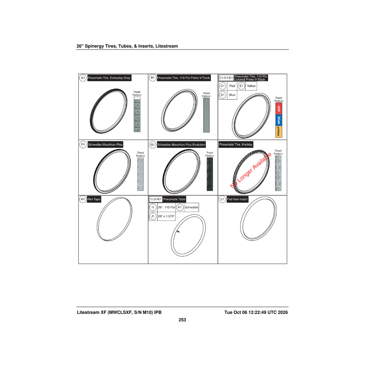 Pride Mobility TIRPNEU1074 tire gray 26 inch x1.00(25-590) 145 psi marathon plus parts diagram