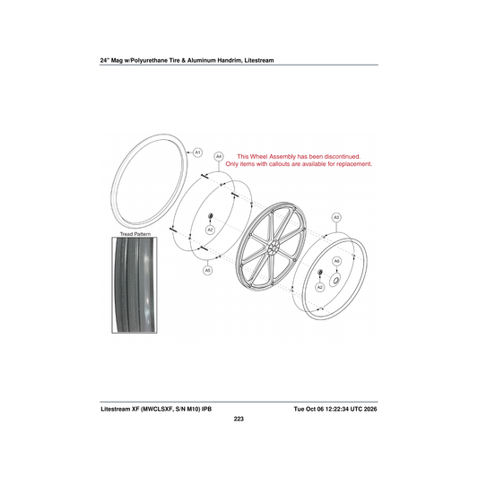 Pride Mobility TIRSOLI1080 tire polyurethane gray 24 inch x 1.375 inch parts diagram
