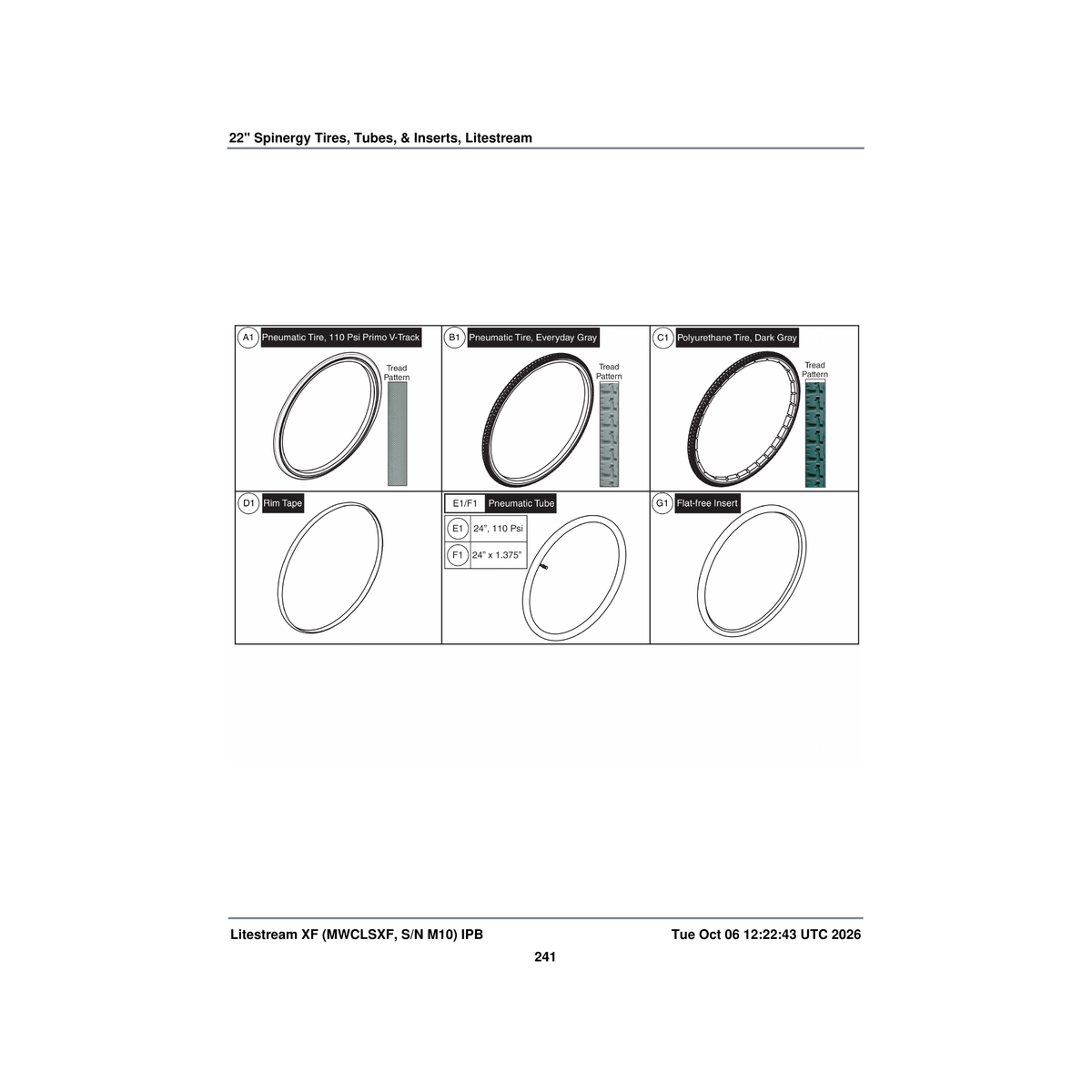 Pride Mobility TIRSOLI1088 tire polyurethane dark charcoal gray 22 inch x 1.375 inch parts diagram