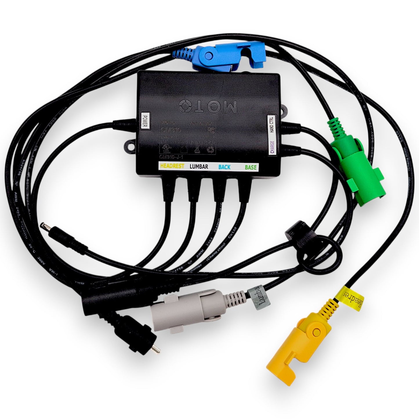control box part number: ctl1900584, model: cm310-j-1. shown with all cables and connectors