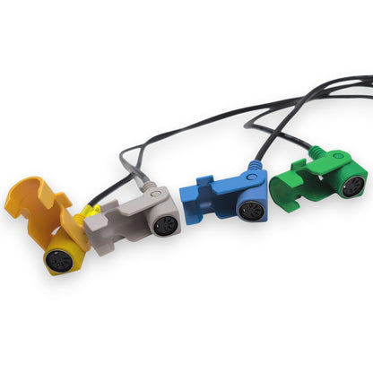 5-pin female motor ports (yellow, gray, blue, green)