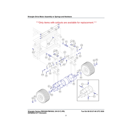 Pride Mobility WASDAMP1000 washer damper polyurethane 0.330 inch id x 0.90 inch od x parts diagram