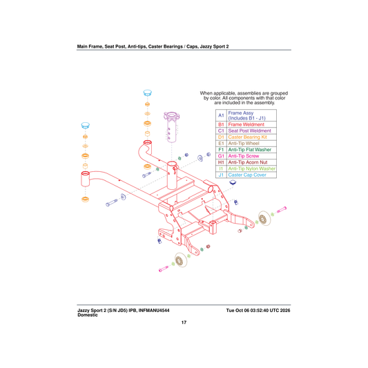 Pride Mobility WASMETR1157 washer flat 8.4id x 16od x 1.6thk hv zn-al black parts diagram
