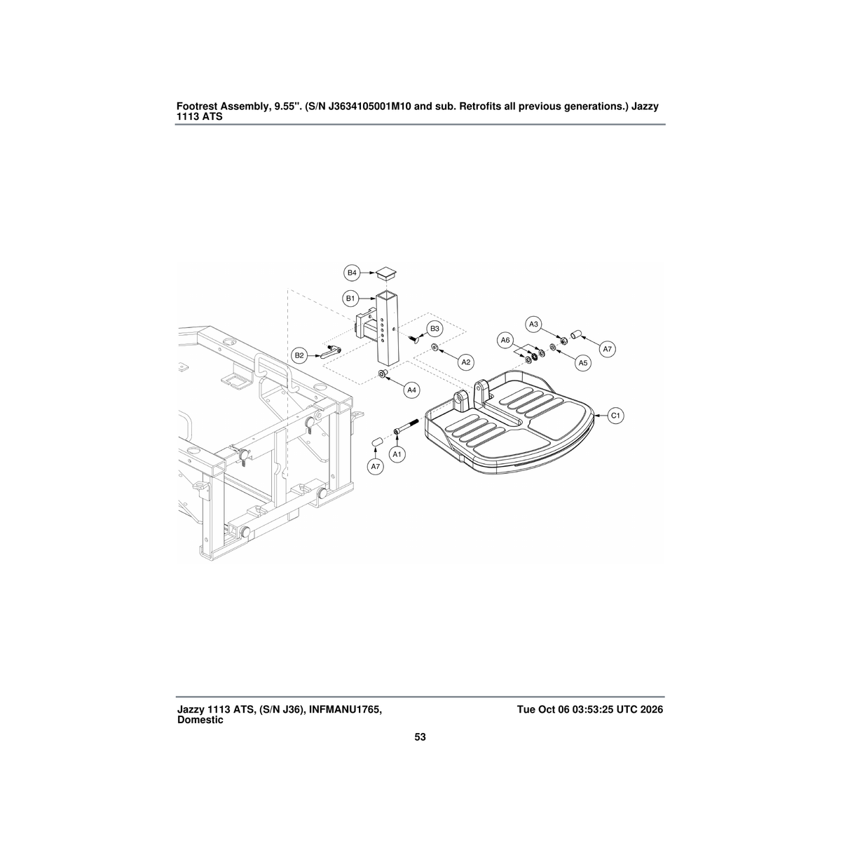 Pride Mobility WASNYLN1013 washer nylon 0.3125 inch id x 0.875 inch od x 0.125 inch th parts diagram