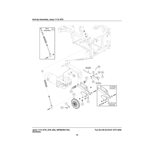 Pride Mobility WASNYLN1017 washer flat 0.313 id x 1.00 od x 0.188 thk nylon parts diagram