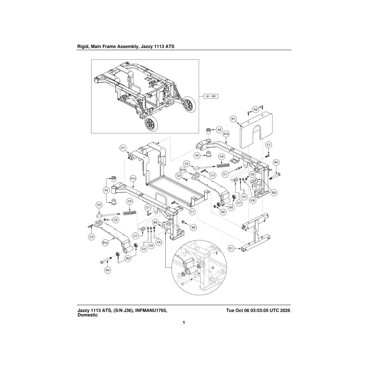 Pride Mobility WASNYLN1018 washer nylon 0.500 inch id x 1.125 inch od x 0.0625 inch th parts diagram
