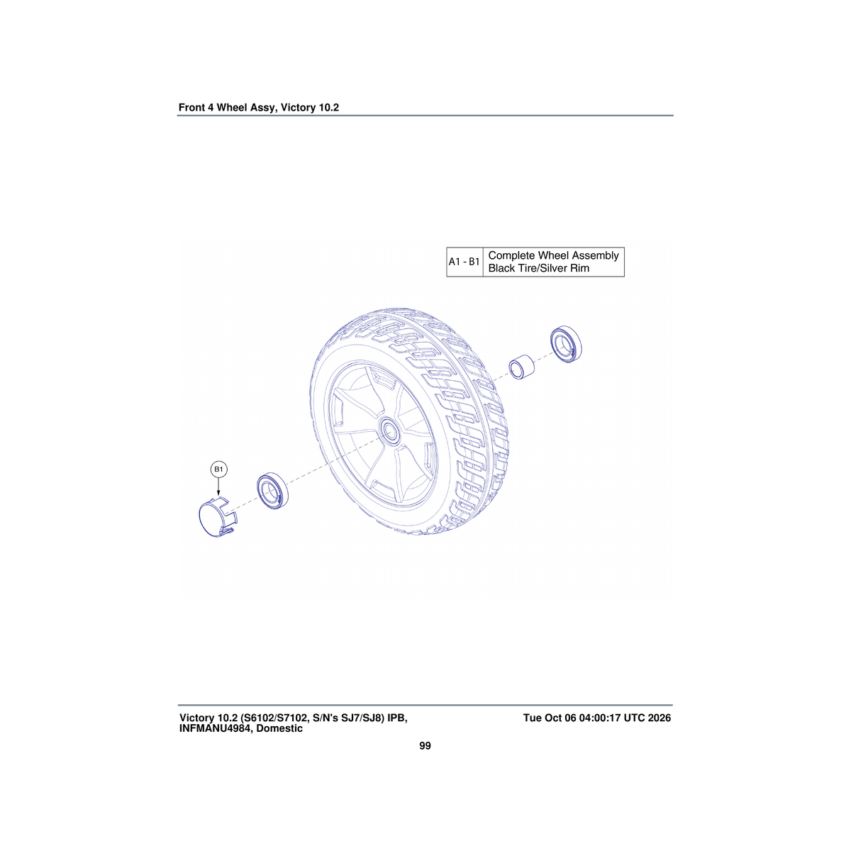 Pride Mobility WHL138552 front wheel assembly black tire/ppw-sil-04 rim polyurethane foam 4 wheel 10.4 inch parts diagram