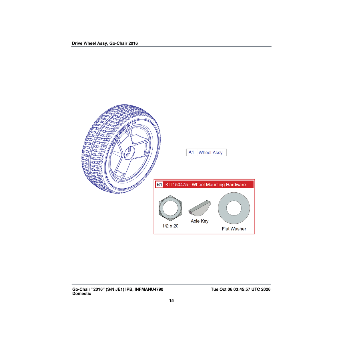Pride Mobility WHL156435 polyurethane foam wheel assembly silver rim/black tire tri-spoke 4 wheel rear complete parts diagram
