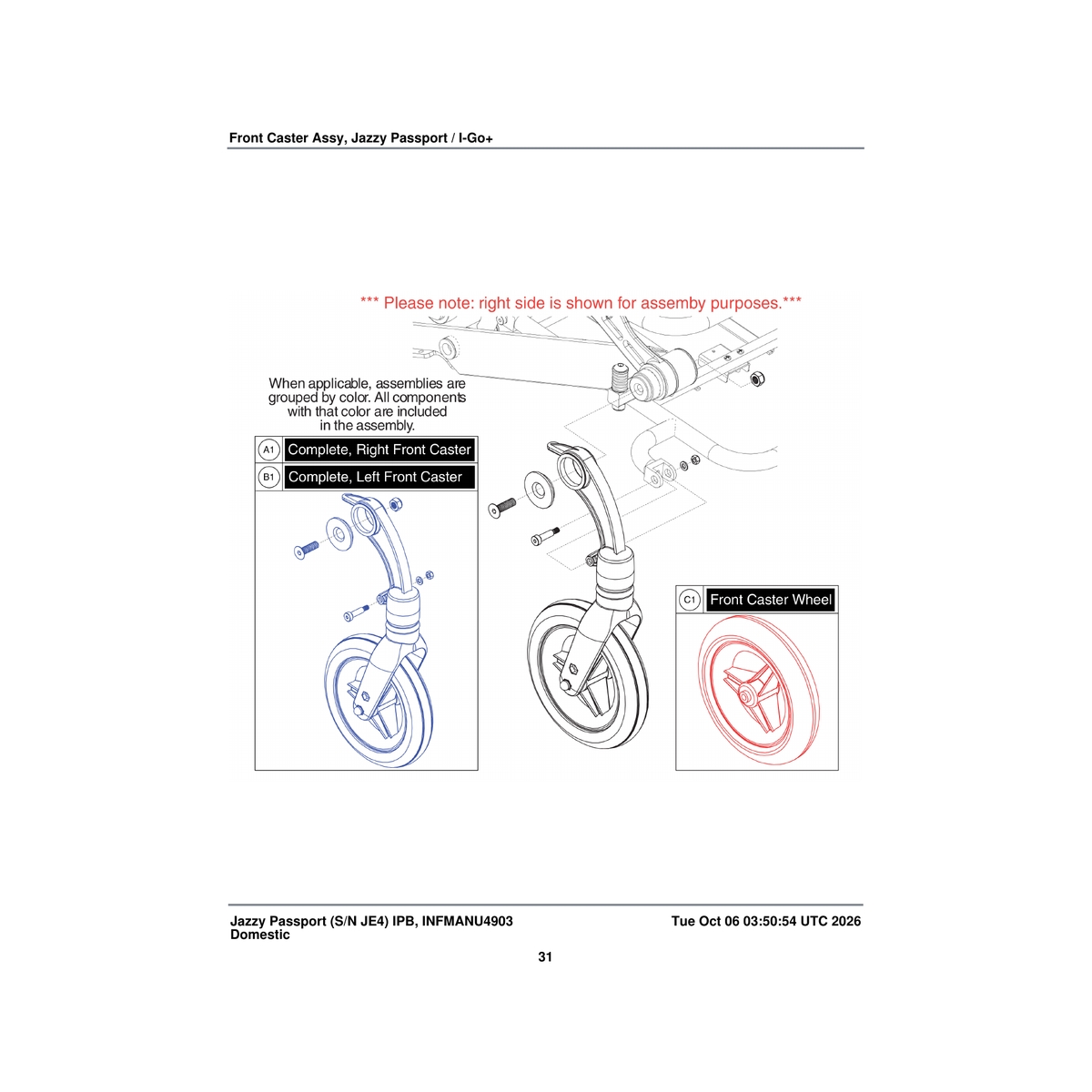 Pride Mobility WHL1705207 front wheel assembly parts diagram