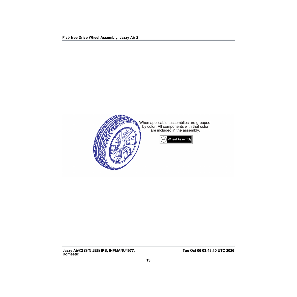Pride Mobility WHL1705995 10-in wheel assembly parts diagram
