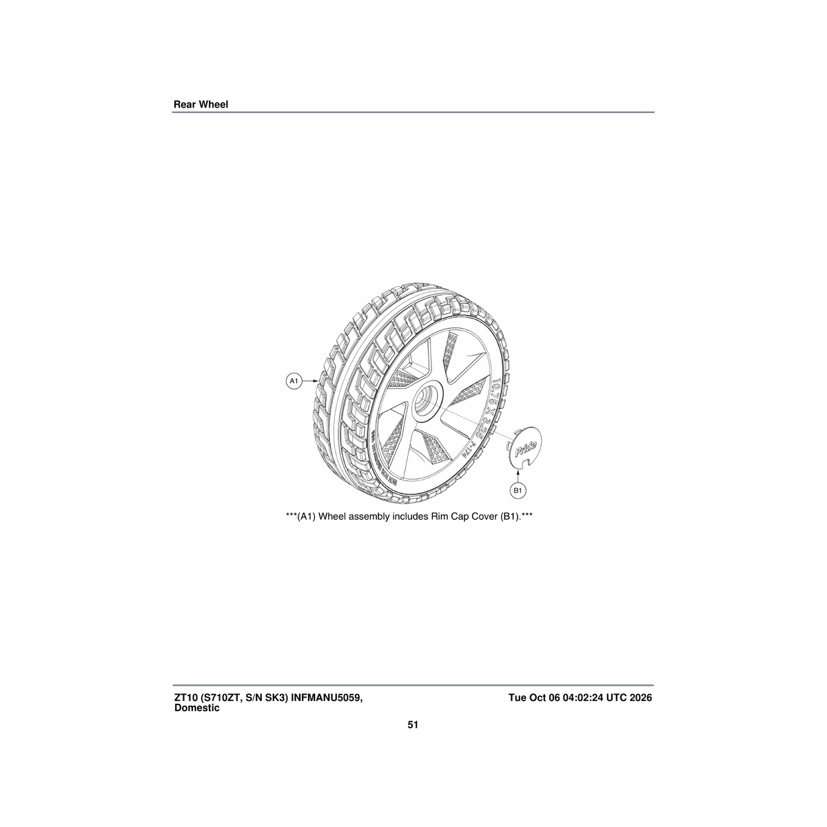 Pride Mobility WHL1800955 wheel assembly 10.75-inch rear parts diagram