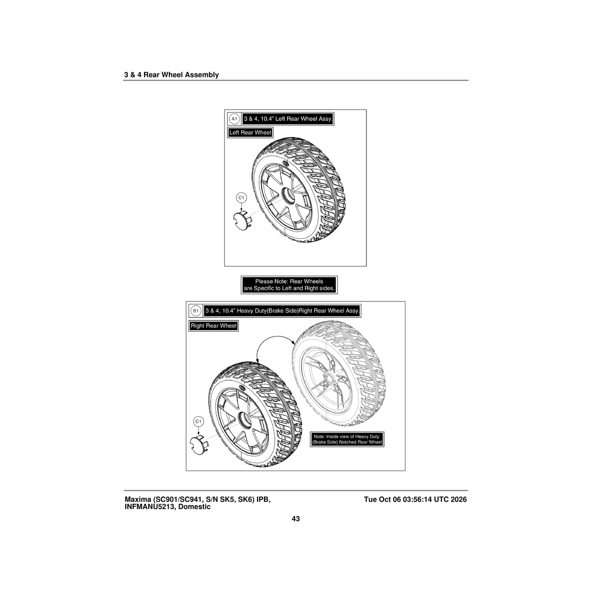 Pride Mobility WHL1810076 wheel assembly 10.4 inch rear heavy duty notched black parts diagram