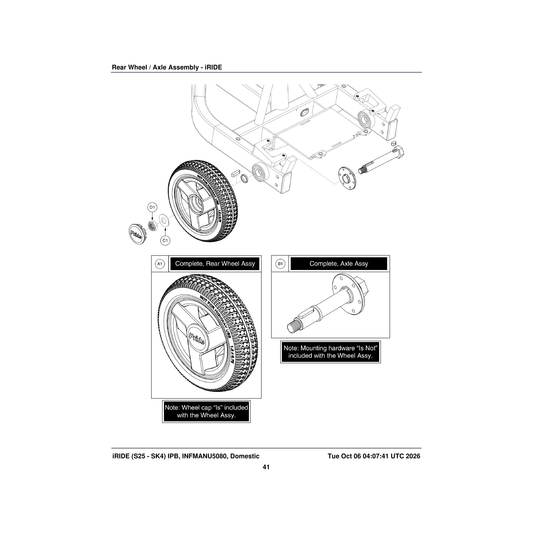 Pride Mobility WHL1810216 wheel assembly 6.75-inch parts diagram