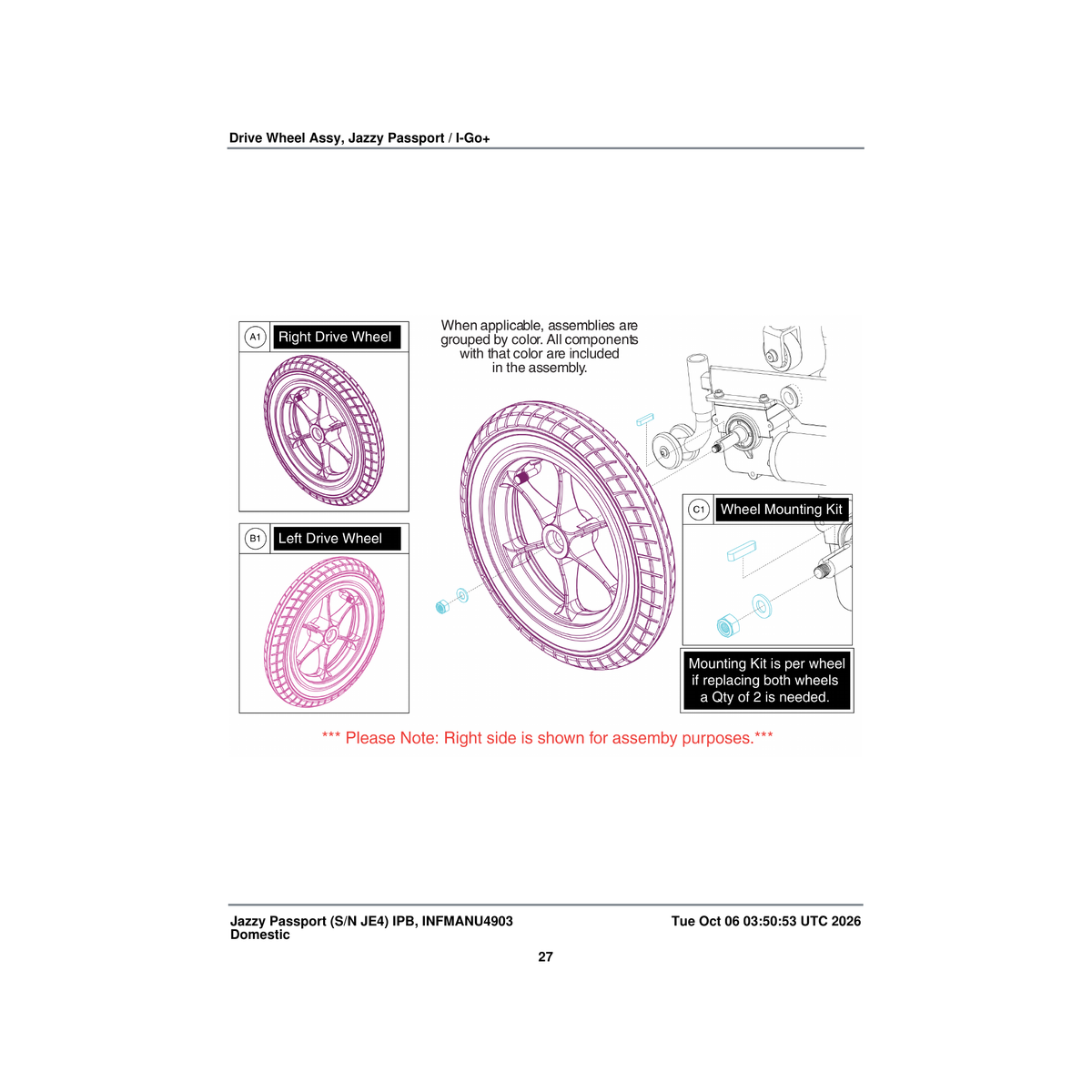 Pride Mobility WHL1907902-A wheel assembly 12 inch perforated left ppw-sil-07 drive wheel hub pantone 419c tire parts diagram