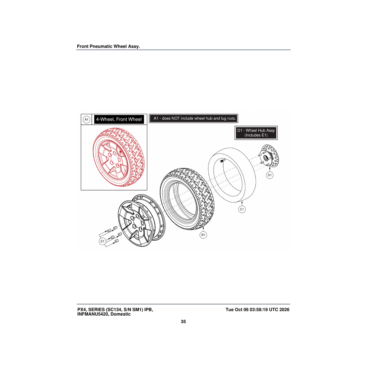Pride Mobility WHL2101153 wheel hub assembly disk brake front parts diagram