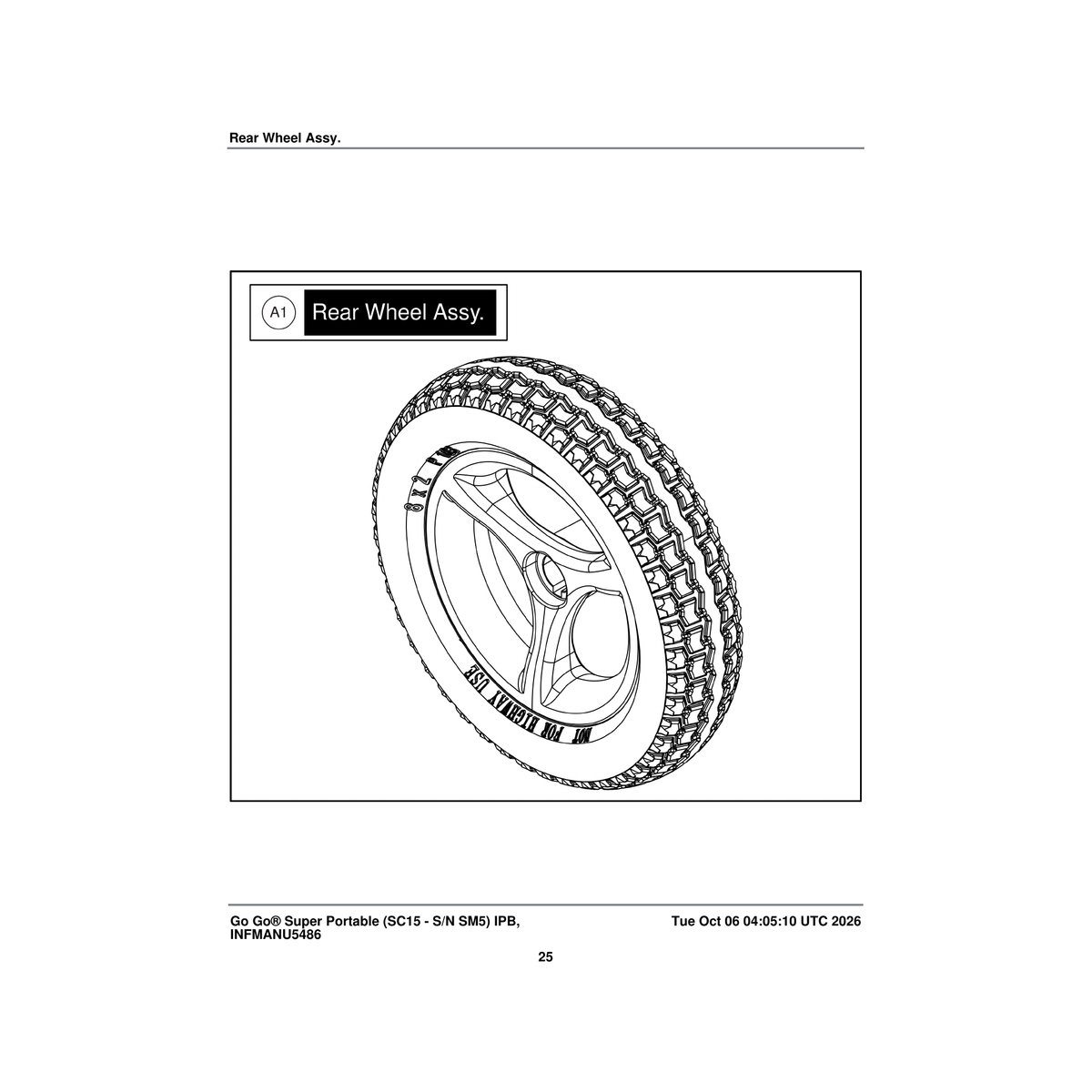 Pride Mobility WHL2302614 rear wheel assembly 8 in x 2 in parts diagram