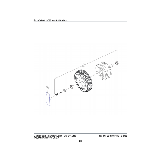 Pride Mobility WHL2402047 (innuovo: 3901-pa-028) front wheel assembly parts diagram