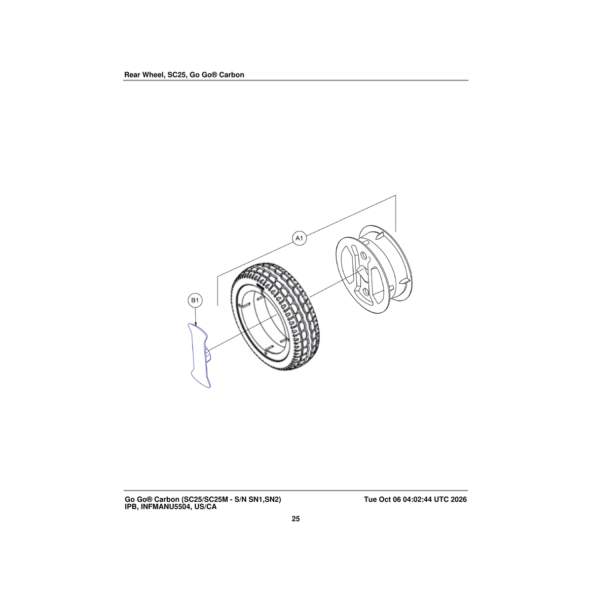 Pride Mobility WHL2402050 (innuovo: 3901-pa-020) rear wheel assembly parts diagram