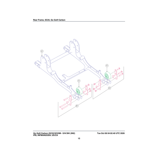 Pride Mobility WHL2402053 anti tip wheel (innuovo: d0100999) parts diagram