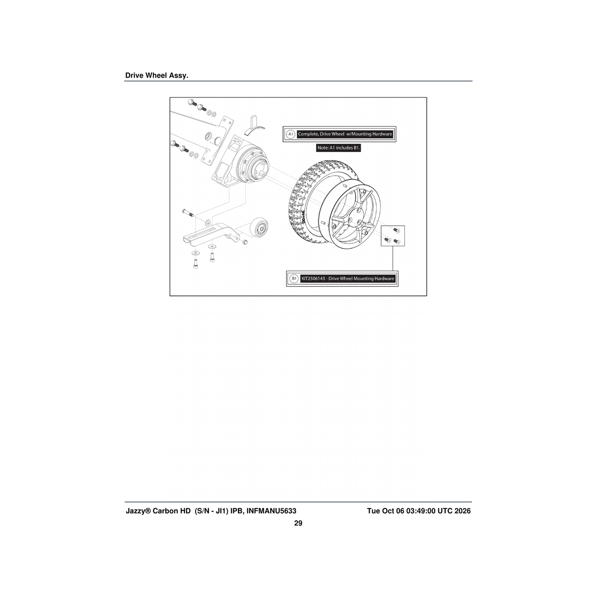 Pride Mobility WHL2506144 drive wheels with mounting hardware (innuovo: l0100804) parts diagram