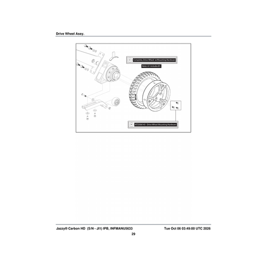 Pride Mobility WHL2506144 drive wheels with mounting hardware (innuovo: l0100804) parts diagram