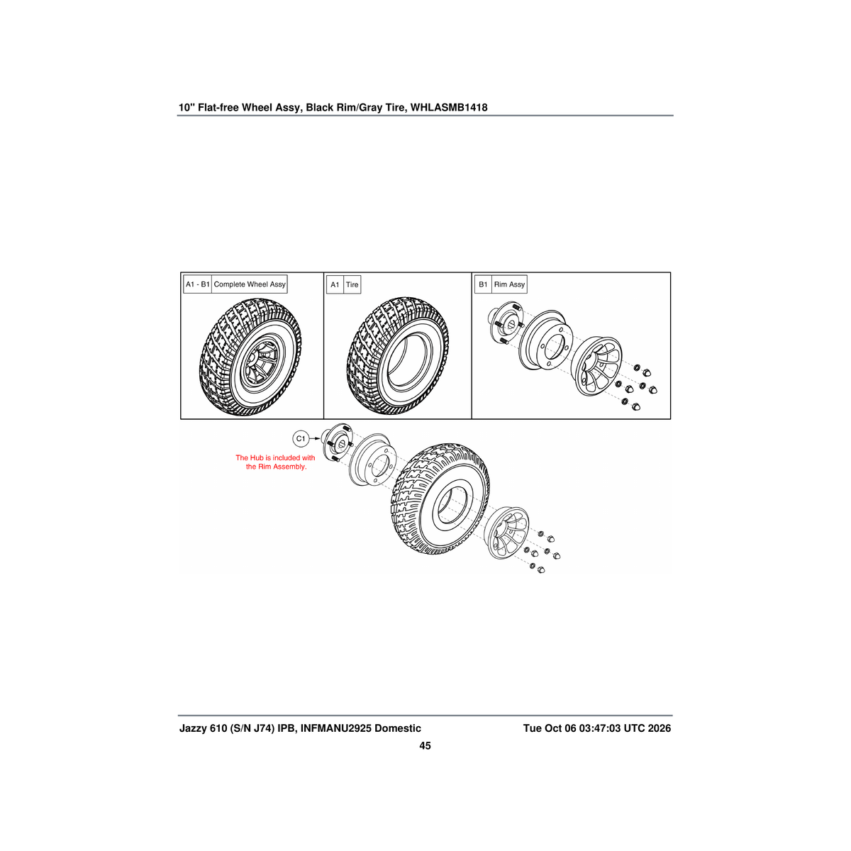Pride Mobility WHLASMB1494 rim wheel assembly black 4 inch micro 1.90 hub mag parts diagram