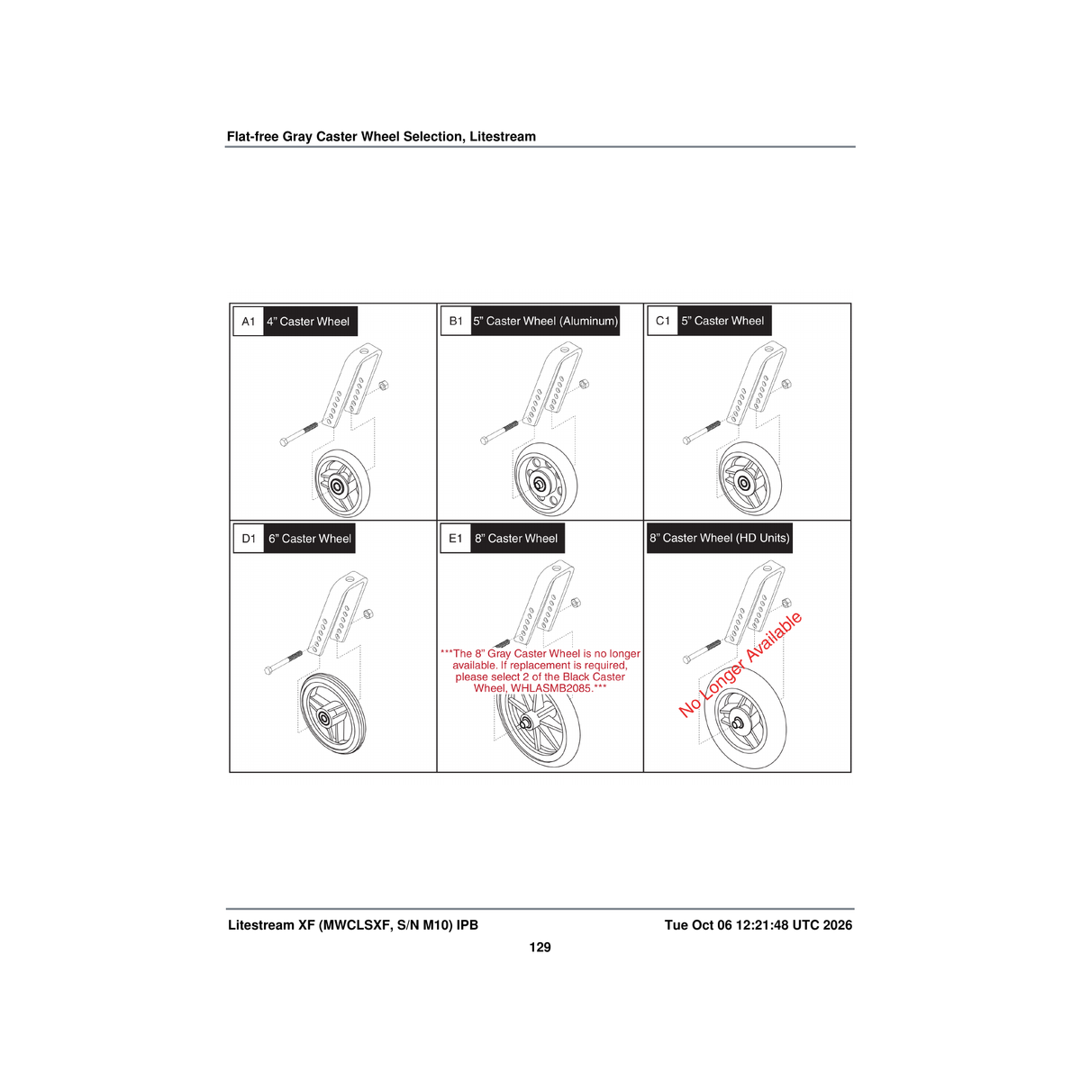 Pride Mobility WHLASMB1670 caster wheel assembly flat free 5 inch with bearings parts diagram