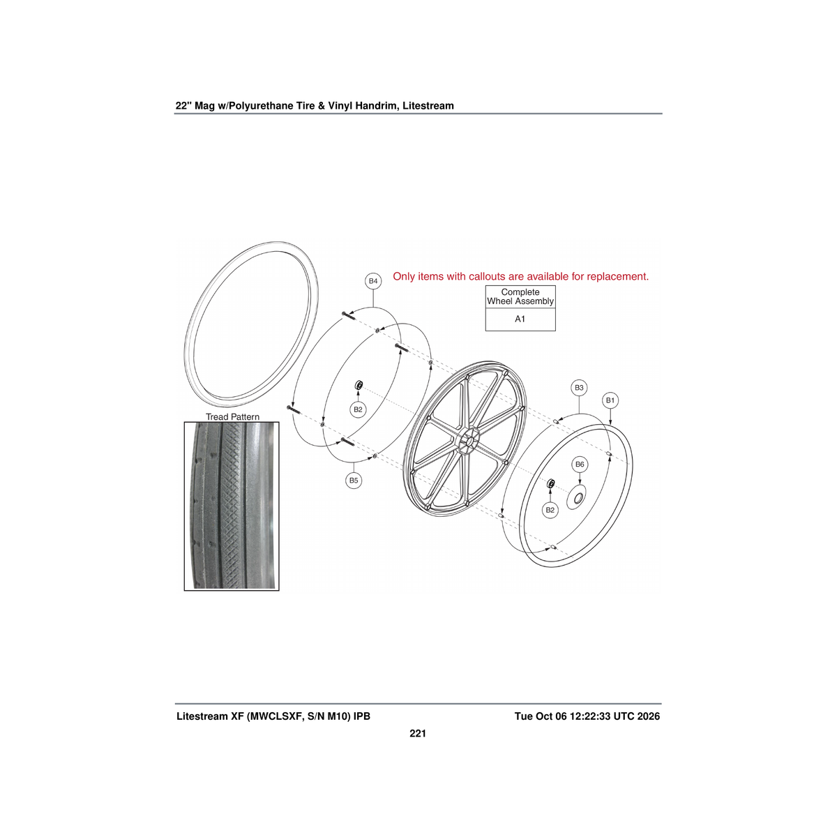 Pride Mobility WHLASMB1700 polyurethane wheel assembly 22'' x 1.375'' vinyl coated push parts diagram