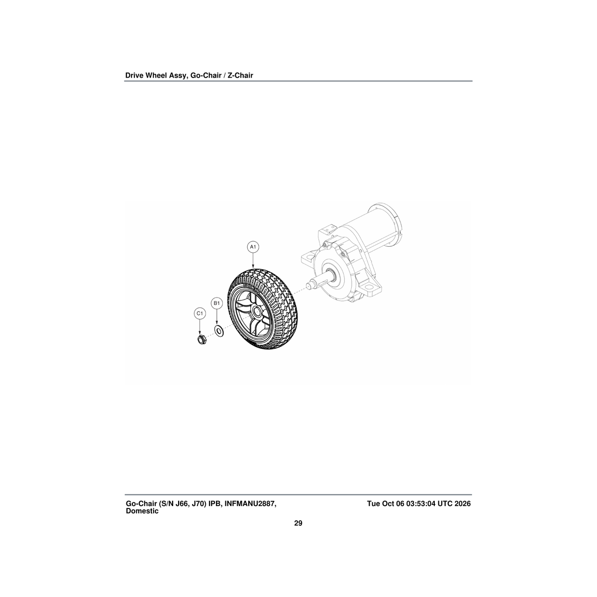 Pride Mobility WHLASMB1746 flat free wheel assembly black rim/gray tire 2.5 x 7.5 inch parts diagram