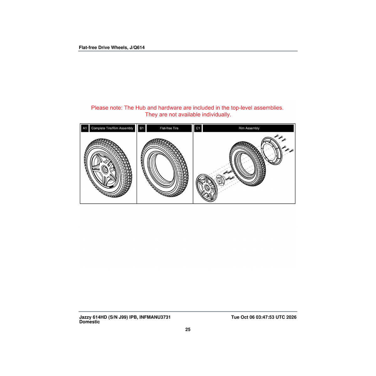 Pride Mobility WHLASMB1811 flat free drive wheel wheel assembly 3.00 x 8 inch with star rim e-1203-017 parts diagram