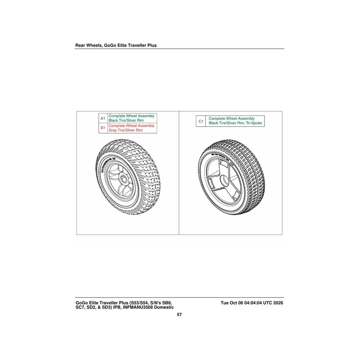 Pride Mobility WHLASMB1835 flat-free wheel assembly silver rim/black tire 4 wheel rear complete parts diagram