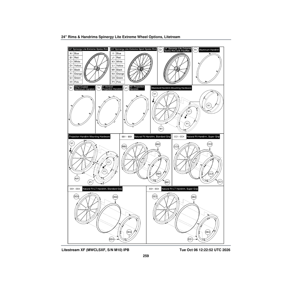 Pride Mobility WHLASMB1889 rim wheel assembly blue lite extreme 24'' 12 spoke parts diagram