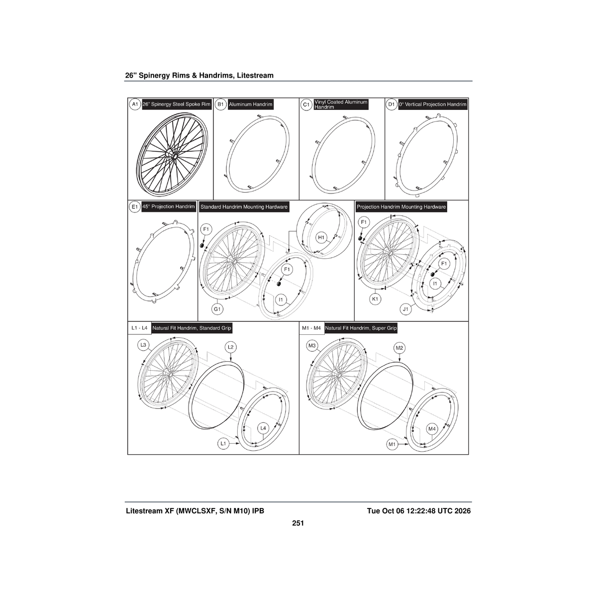Pride Mobility WHLASMB1970 handrim wheel assembly aluminum 26'' od x 0.75'' with parts diagram